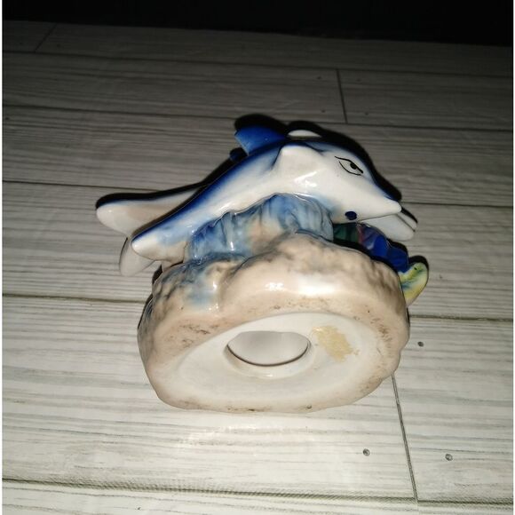 Vintage Ceramic Dolphins Figurine Blue Iridescent Luster Nautical Decor 4½in - Picture 3 of 9